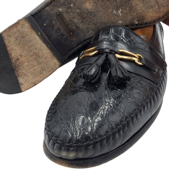 Vintage Mezlan Exotic Black Crocodile Mens 15M Dress Shoes Tassel Loafers Spain main image 11
